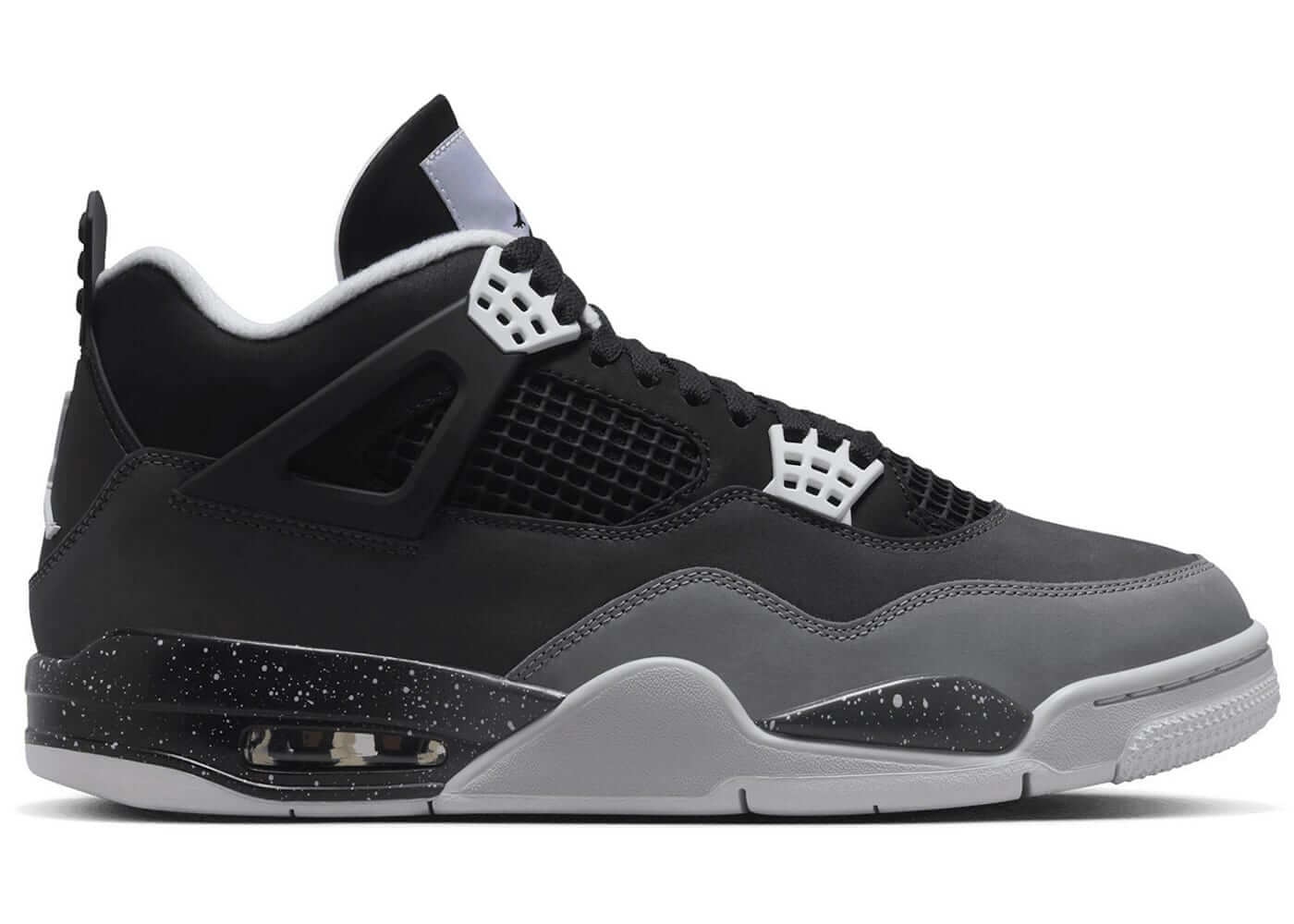 Jordan 4 Retro Fear (2024) in black and gray, featuring iconic silhouette and detailing, perfect for sneaker enthusiasts.