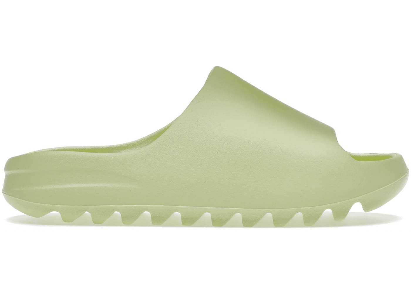 adidas Yeezy Slide Glow Green 2022 Restock, vibrant EVA foam slide with grooved outsole for traction.