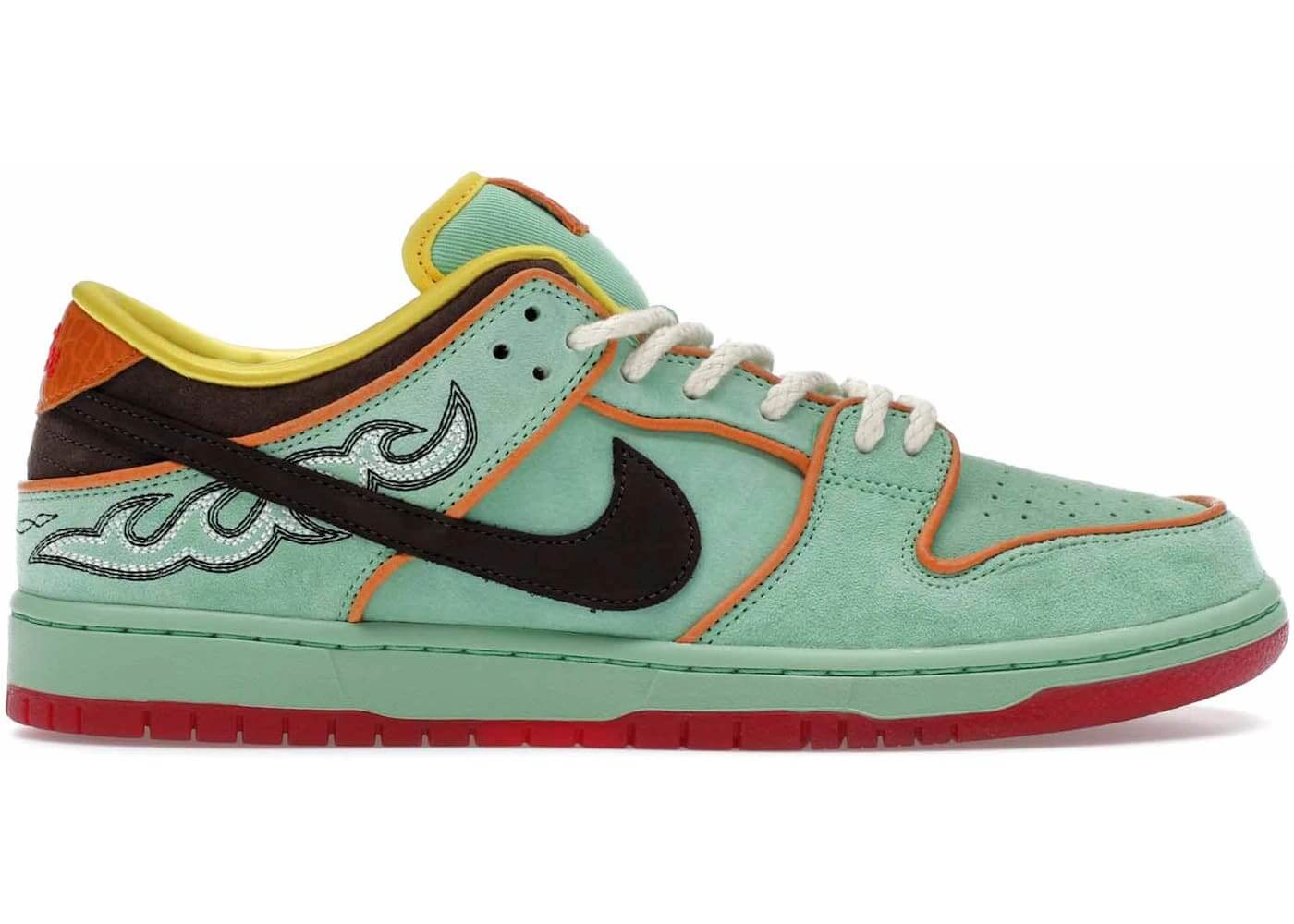 Nike SB Dunk Low Rodeo Tourmaline in aqua with colorful details and black swoosh, designed for comfort and style.