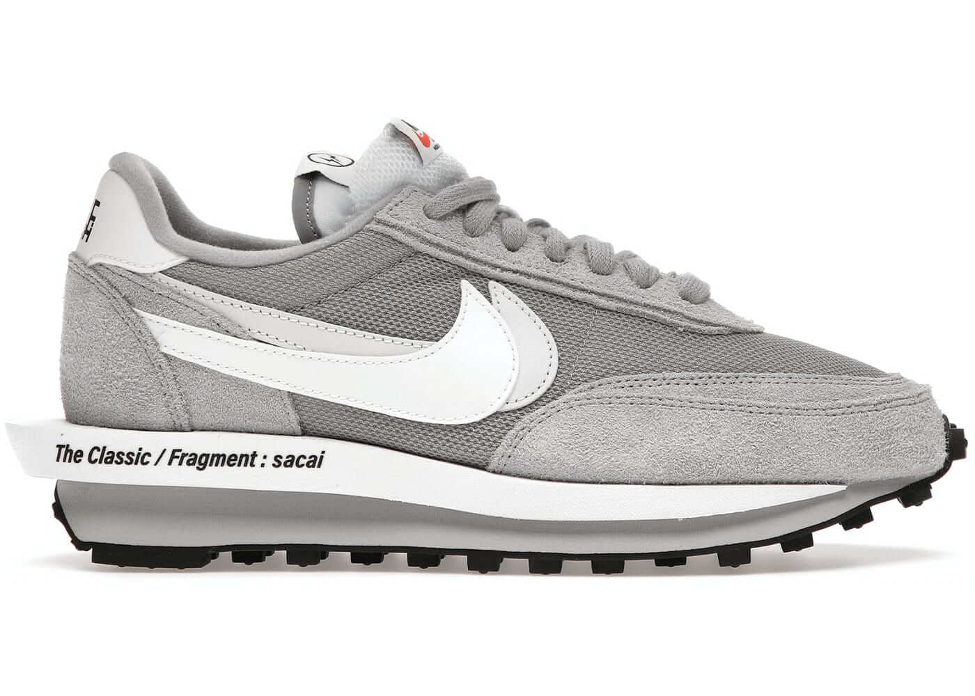 Nike LD Waffle SF sacai Fragment in grey, featuring a stylish suede upper and classic sneaker design.