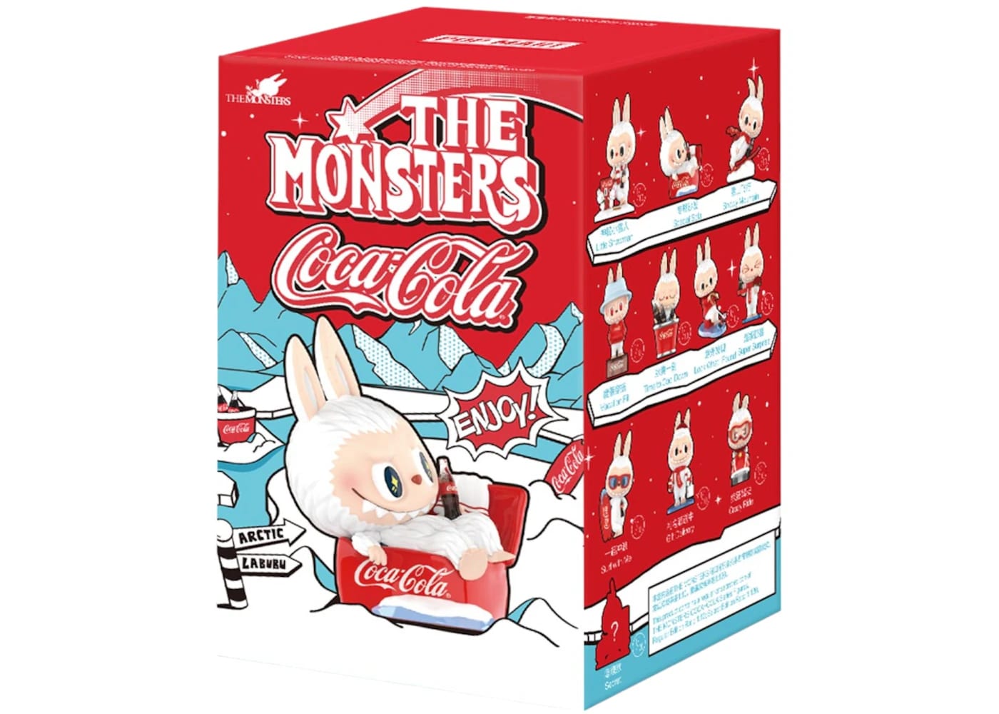 Pop Mart Labubu The Monsters Coca-Cola Series Figure blind box, vibrant packaging design with collectible art.