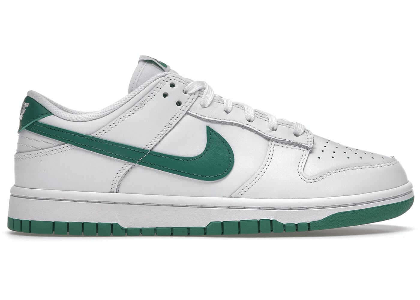 Nike Dunk Low White Green Noise Women's sneakers, featuring lucky green accents and a classic white leather design.
