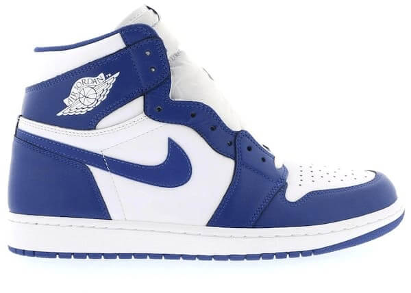 Jordan 1 Retro Storm Blue sneakers in brand new condition with white and blue colorway, 100% authentic, available in various sizes.