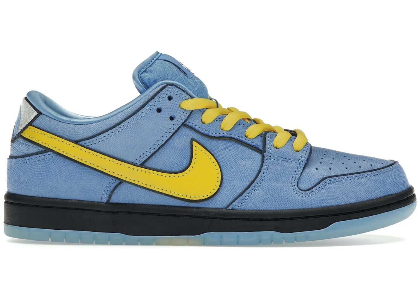 Nike SB Dunk Low The Powerpuff Girls Bubbles in blue and yellow, featuring a sleek low-top design, perfect for sneaker collectors.