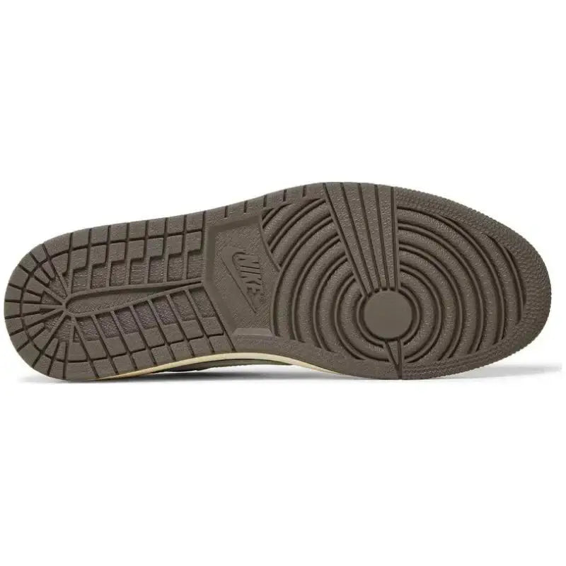 Sole view of the Nike Air Jordan 1 Retro Low OG SP Travis Scott Reverse Mocha, showcasing its intricate tread pattern.