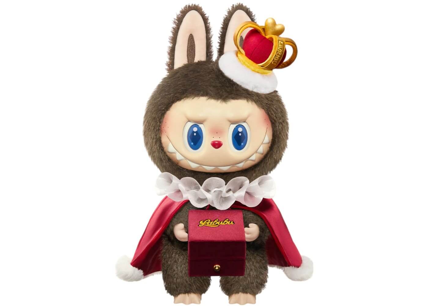 Pop Mart Labubu Let's Checkmate Series Vinyl Plush Doll in a red cape with crown, 14.57 inches tall, cute collectible.