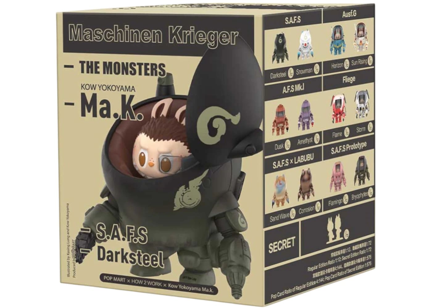 Pop Mart Labubu The Monsters x Kow Yokoyama MA.K.Series figure blind box, featuring S.A.F.S Darksteel design.