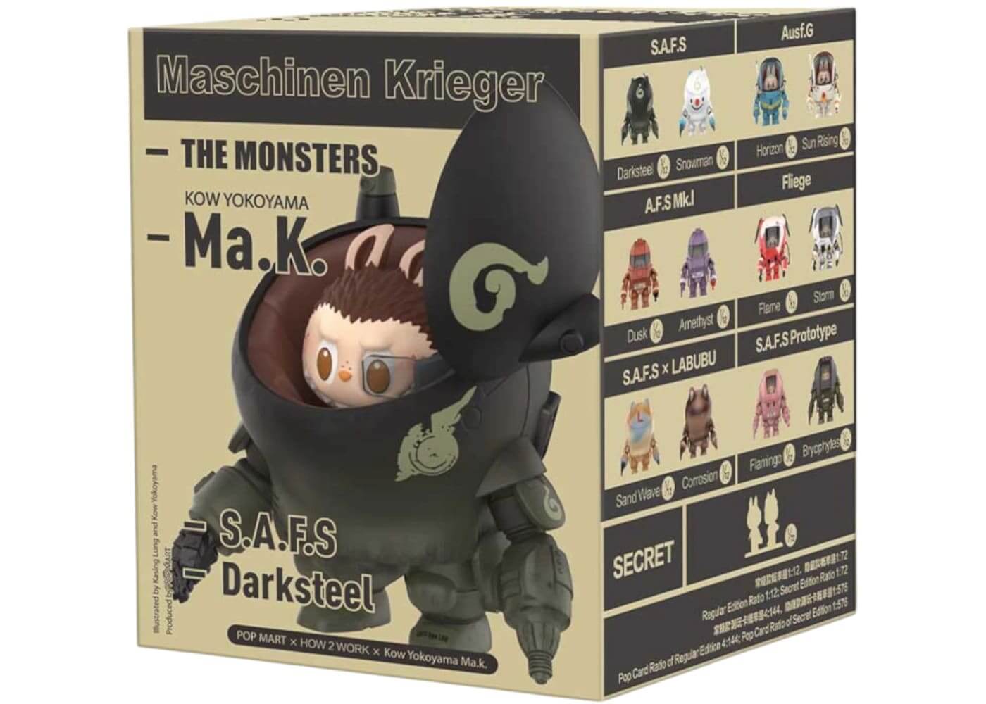 Pop Mart Labubu The Monsters x Kow Yokoyama MA.K.Series figure blind box, featuring S.A.F.S Darksteel design.