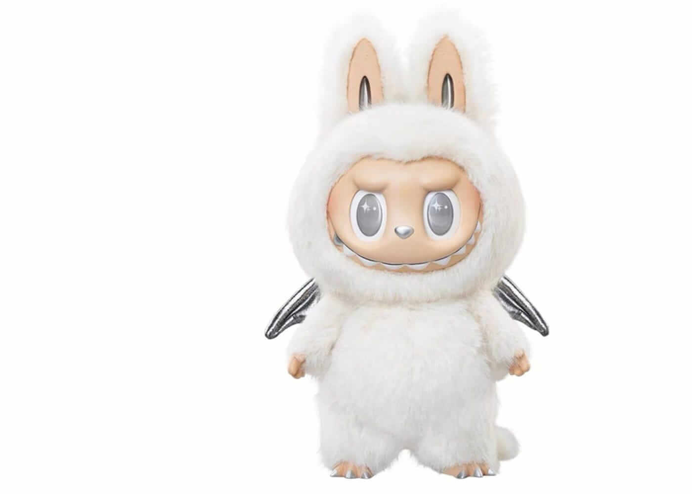Pop Mart Labubu Zimomo Angel in Clouds figure with plush white body and wings, perfect for collectors.