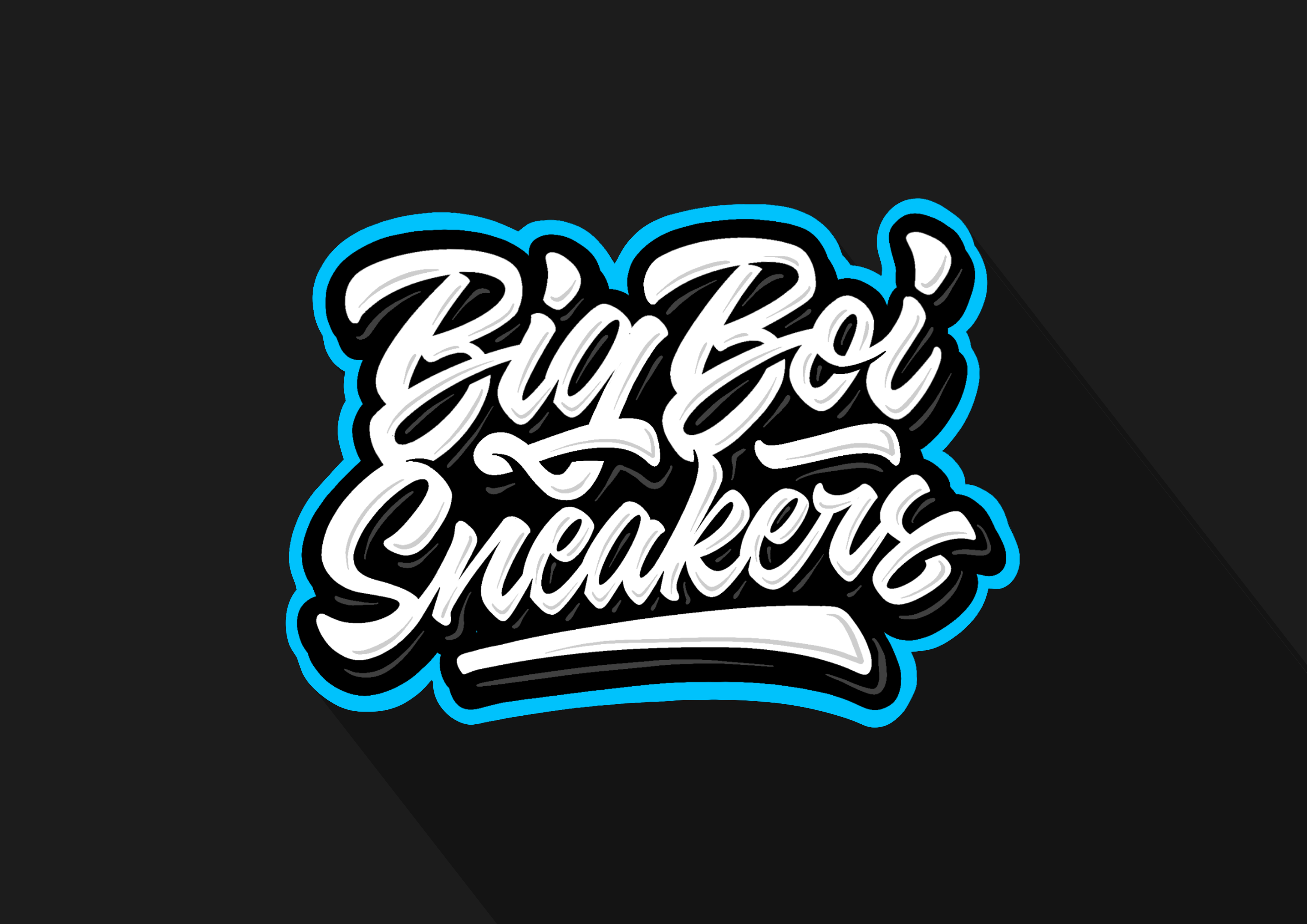 BigBoiSneakers logo featuring stylized text on a black background with blue accents.