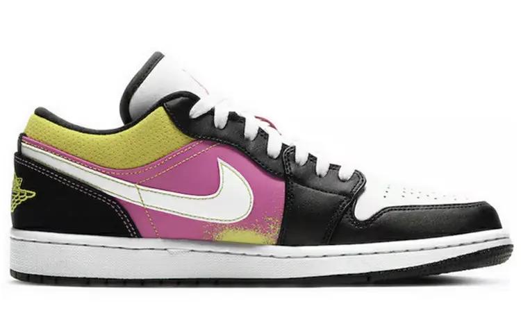 Jordan 1 Low Black Active Fuchsia Cyber Unisex Sneakers by Jordan