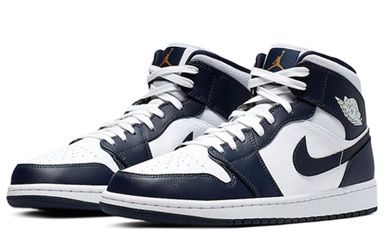 Jordan 1 Mid White Metallic Gold Obsidian