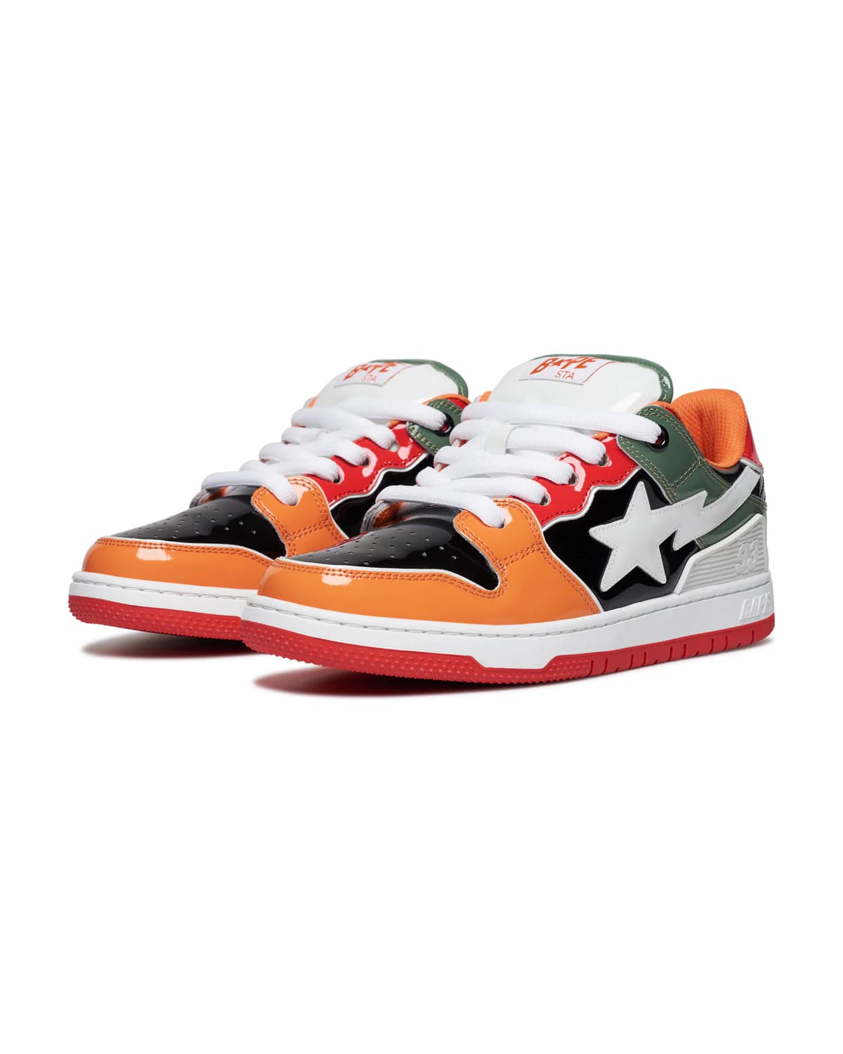 A Bathing Ape Sk8 Sta Number Two M1 Green Orange Skate Sneaker For Men Streetwear Collection - BigBoiSneakers 