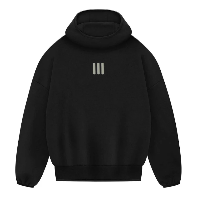 Fear Of God Athletics X Adidas Heavy Fleece Hoodie Black Mockneck With Voluminous Body And Sleeves - BigBoiSneakers 