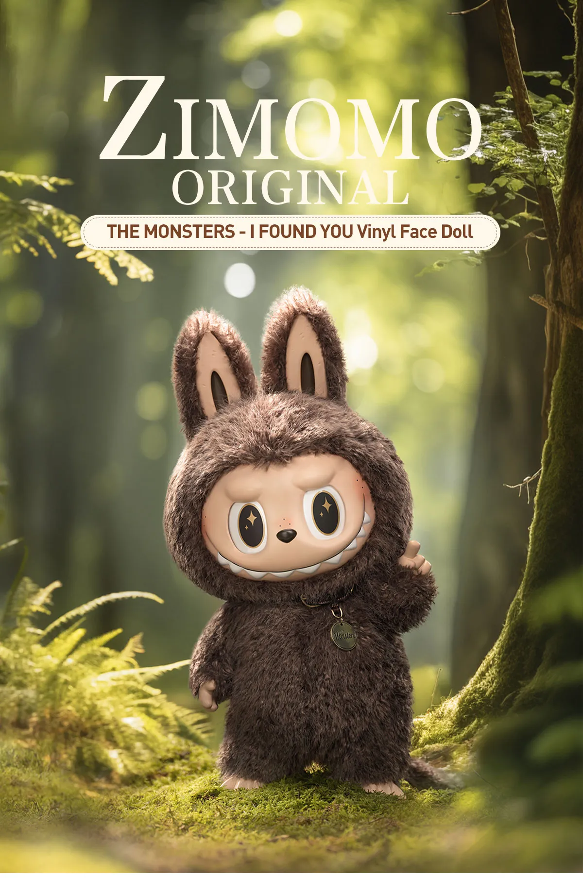 Pop Mart ZIMOMO I Found You Vinyl Face Doll in a whimsical forest setting, showcasing Kawaii style and intricate design.
