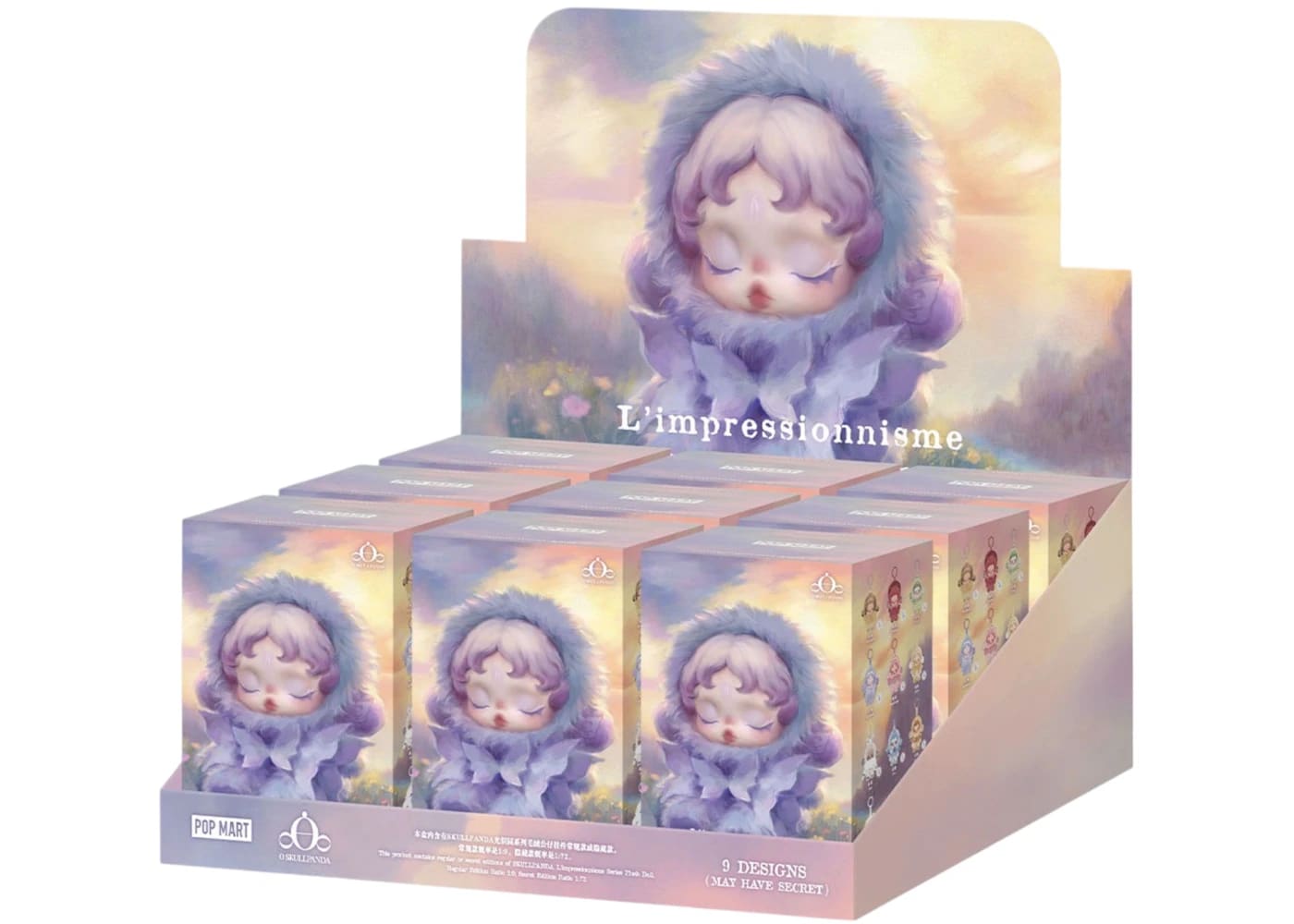 Pop Mart L'impressionnisme θSKULLPANDA Series Plush Dolls Sealed Case with 9 Blind Boxes display