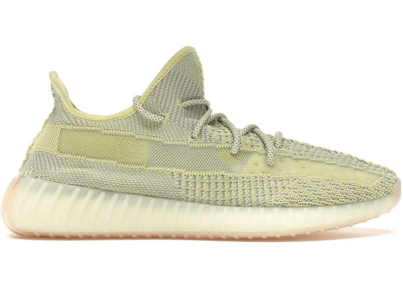 adidas Yeezy Boost 350 V2 Antlia in light yellow, featuring a Primeknit upper and rubber outsole.