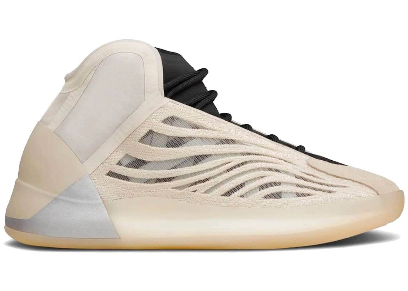 adidas Yeezy QNTM Mist Slate sneaker in neutral palette with mesh side panels for basketball style.